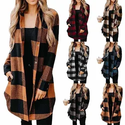 Women's S-3XL size New plaid shirt women's medium length long sleeved women's coat plaid shirt top