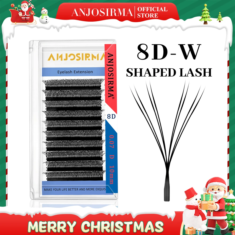 ANJOSIRMA Soft Natural Eyelash Extensions, 8D W Lashes, Double Layer, 4D W Shape, Premade Fan Lashes, 0.07 C D DD 8D, 8-15mm