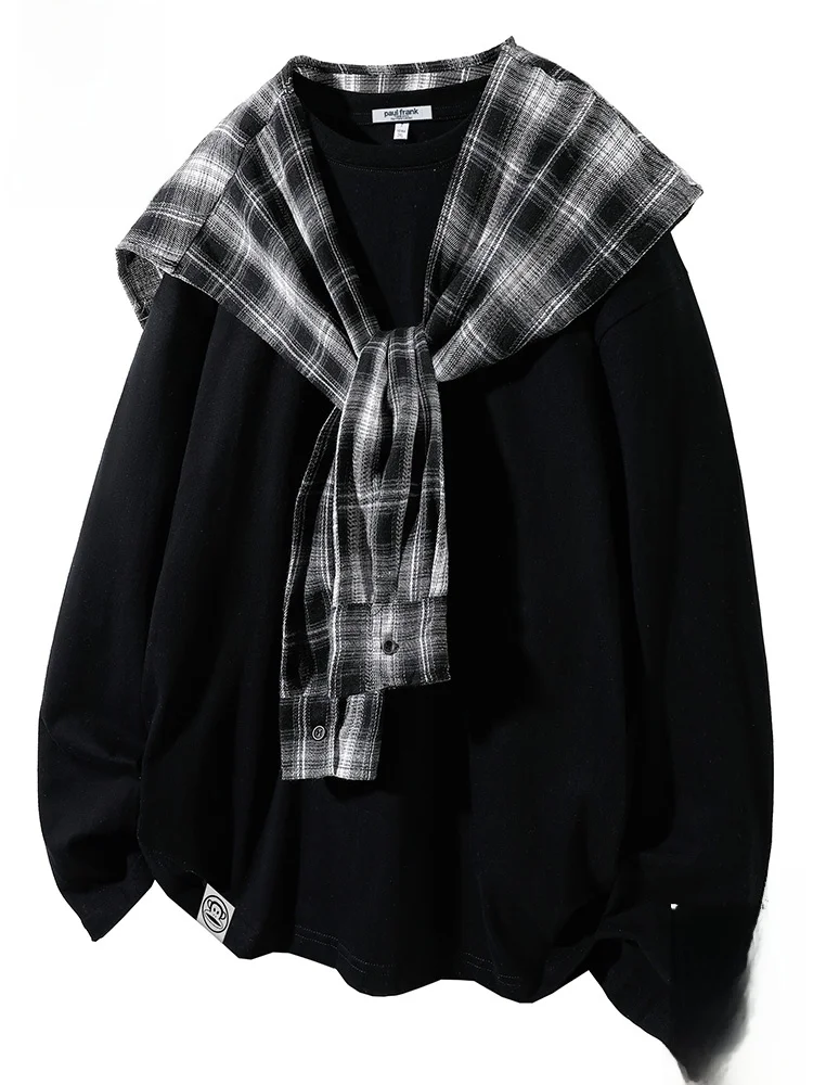 

Мужской повседневный хлопковый свитшот Paul Frank Large Mouth Monkey в клетку с длинными рукавами и круглым вырезом, свободного кроя, удобный