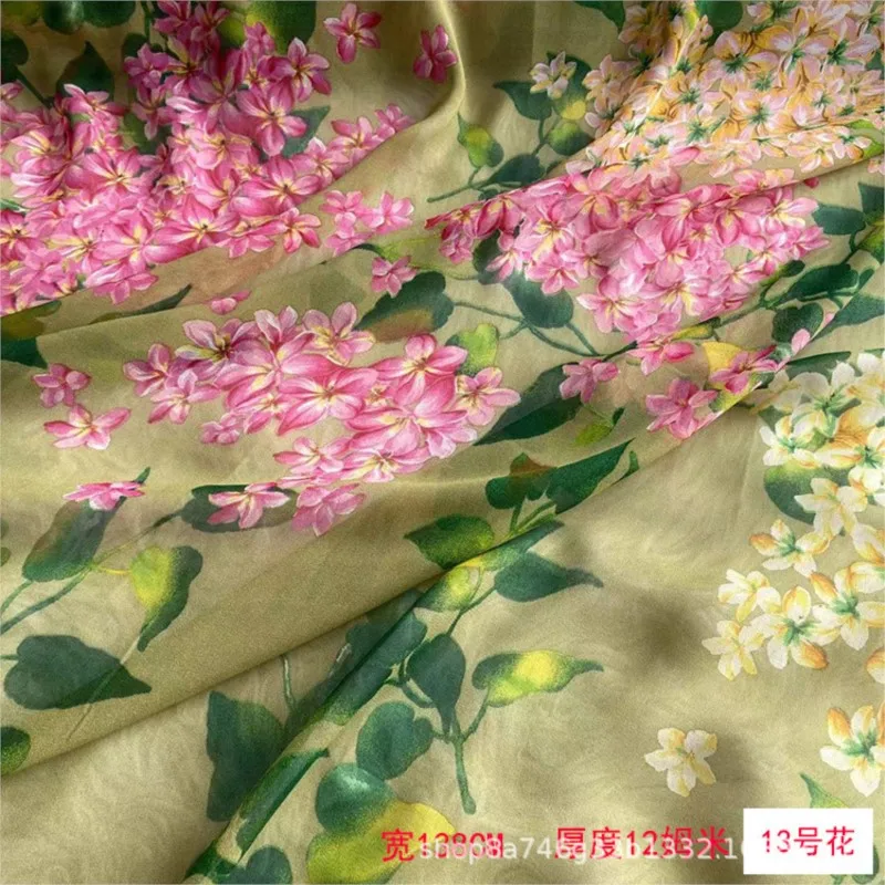 Primavera e verão impresso seda georgette tecido vestido camisa roupas de proteção solar