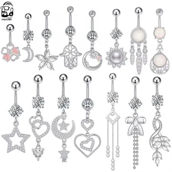 Mixed Styles Dangled Navel Belly Button Rings Heart Star Opal CZ Belly Piercing Ombligo Oreja Surgical Steel Body Jewelry Women