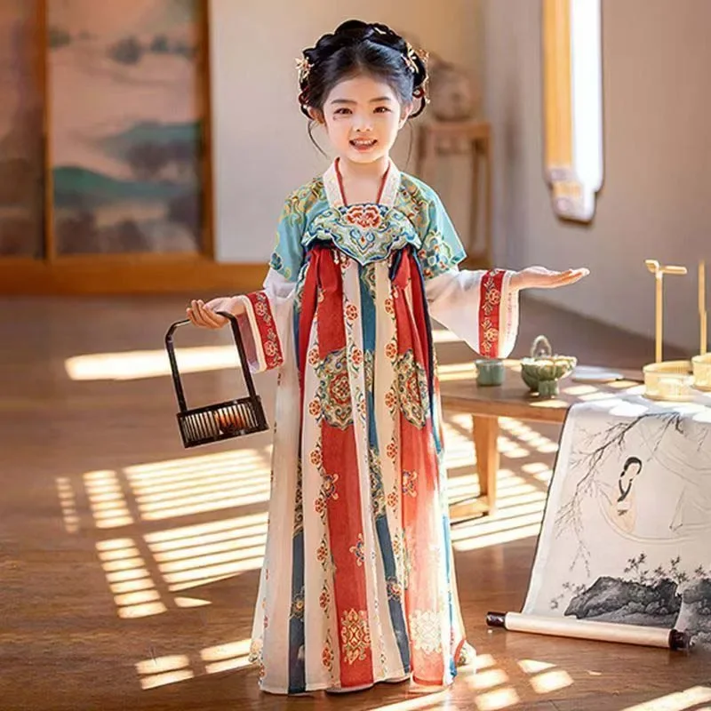 

2025 Halloween New retro Chinese Hanfu imitation Tang Dynasty girls' casual dress