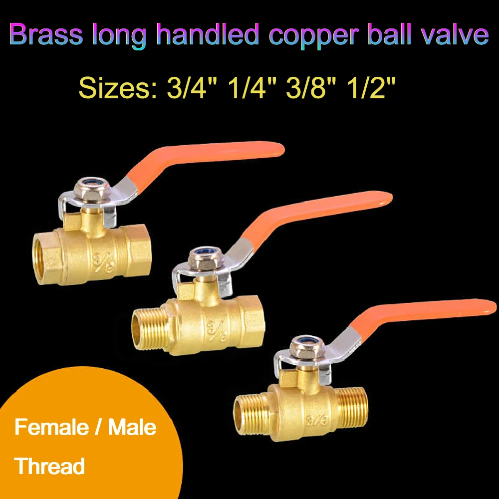 

1-10Pcs Brass Goal Long Handle Valve 3/4" 1/4" 3/8" 1/2" Female/Male Thread Connector Joint Copper Pipe Fitting Coupler Adapter