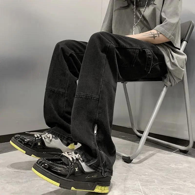 ذكر كاوبوي السراويل بنطلون مستقيم مع جيوب الرجال الجينز عادية القوطي مصمم لينة الكلاسيكية Y 2k خمر جودة عالية فاخرة