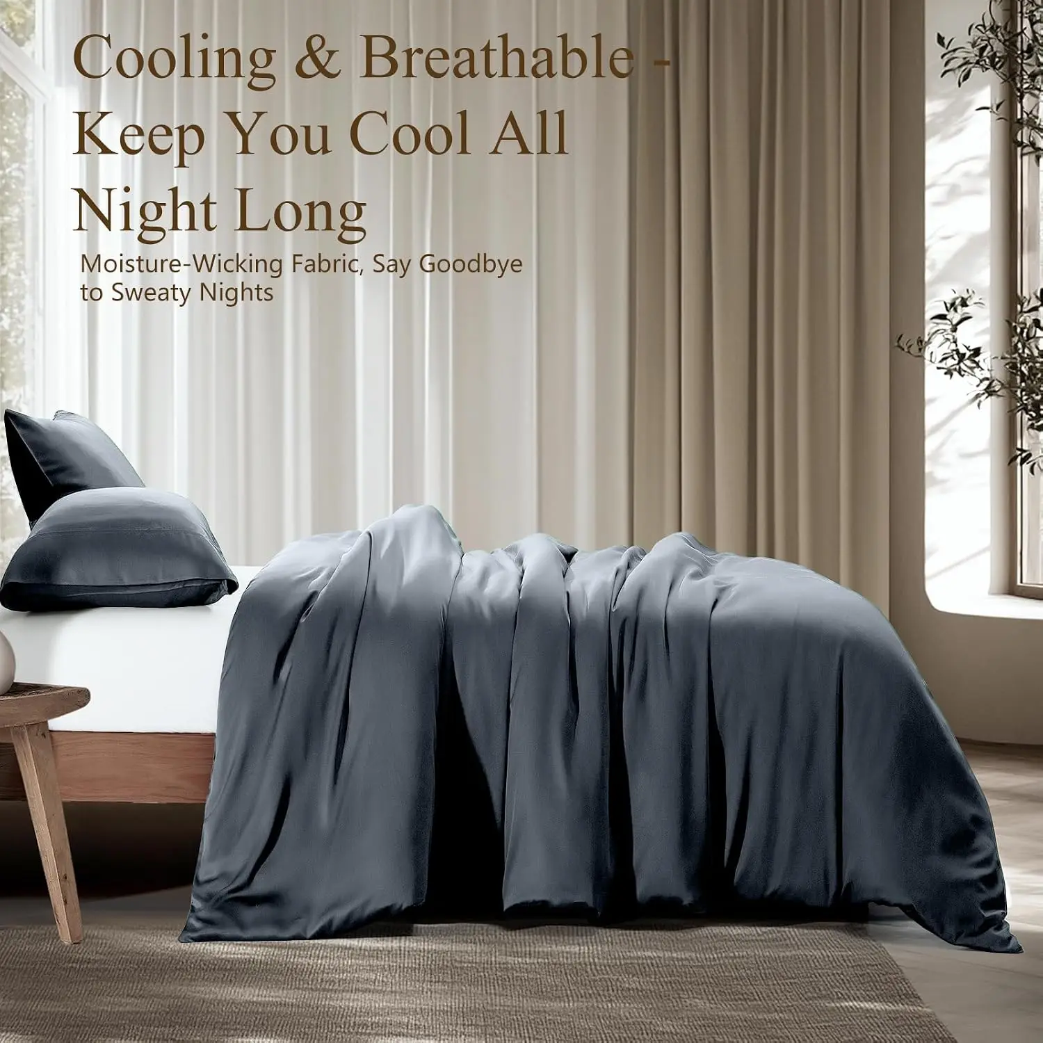 Queen Duvet Cover Set 3 Pieces, 100% Organic Viscose Derived from Bamboo, Luxuriously Soft & Cooling, 1 Duvet Cover and 2 Pillowcases, Queen (90' X 90') King (104' X 90') Twin (68' X 90') Full (80' X 90') Available in Multiple Colors
