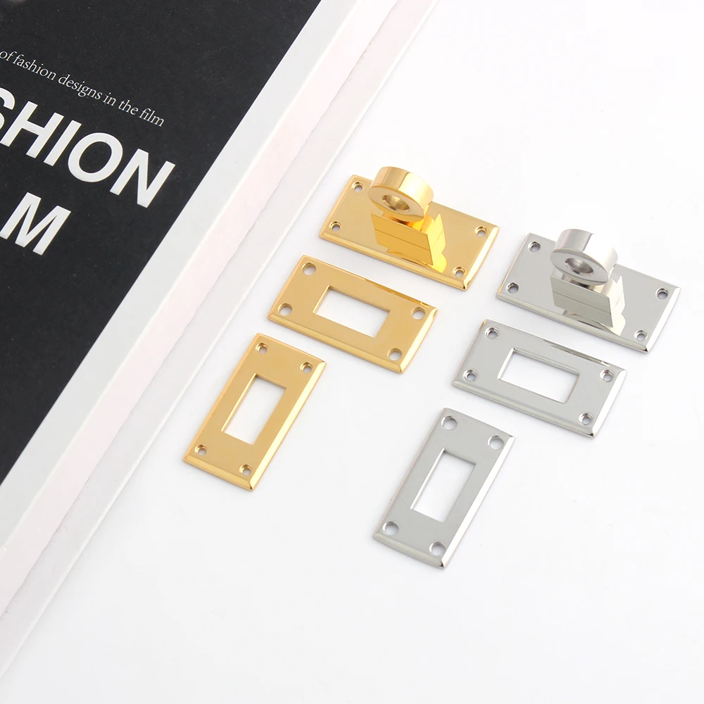 1/4/10Sets New Style Stainless Steel Metal Rectangle Eyelets Lock For Purse Handbags Bags Hanger Sole Plate Lock Accessories