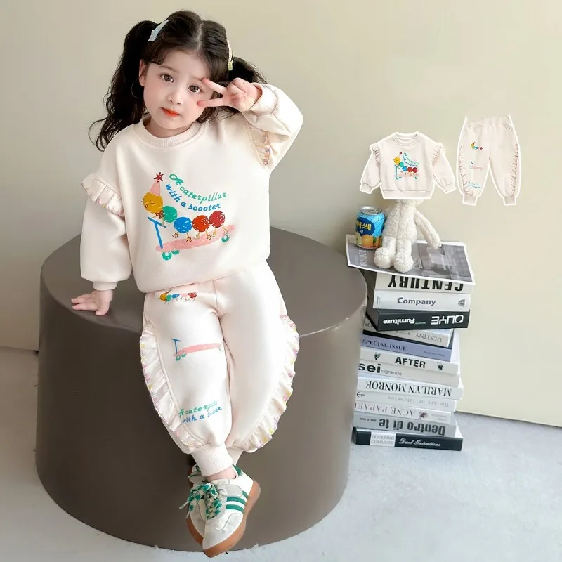 RAISE Herbst Kinder Mädchen 2-teiliges Kleidungsset 2-8 Jahre Mädchen Cartoon-Sweatshirts Anzüge 2026 Lose Lässige Hosen mit Elastischem Bund Outfit – Detail 2