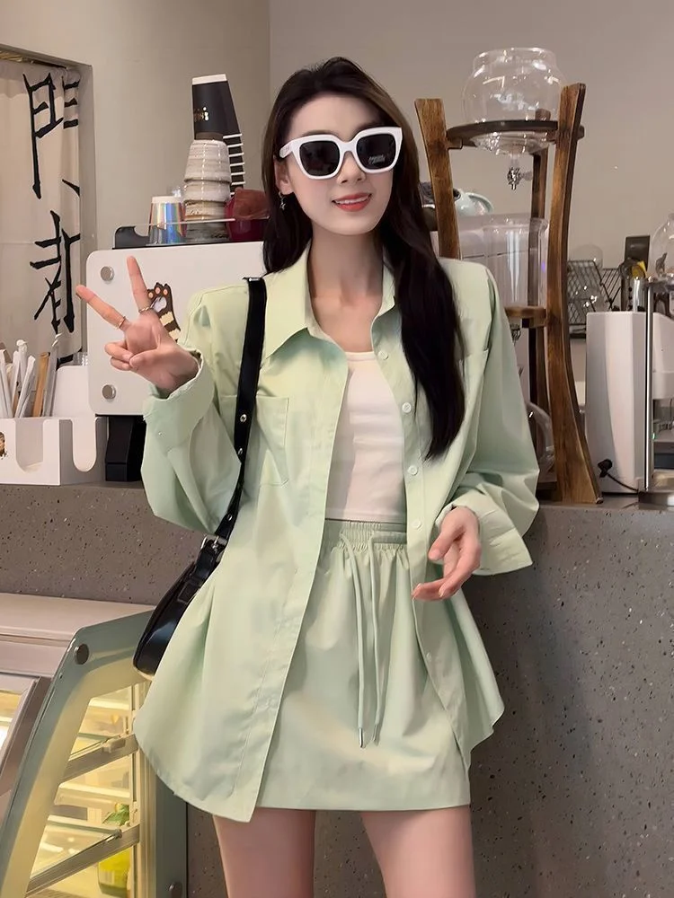 Grande taille décontracté ample longue Sve irt et jupe ensemble femmes automne taille haute jupe deux pièces ensemble mode confort...