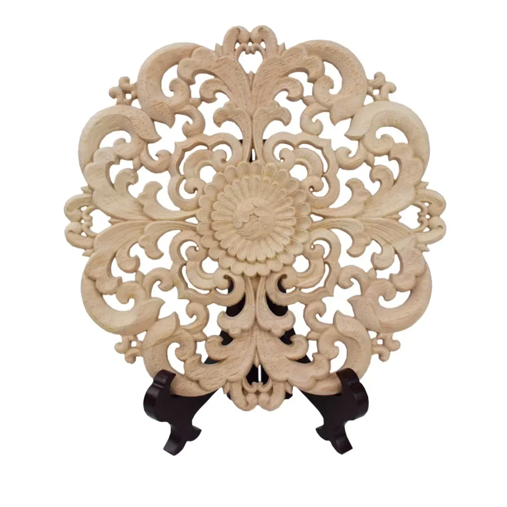2PCS 10/12/15/24/30cm Woodcarving Furniture Decoration Solid Wood Door Round Applique Flower Him Miniature Crafts Figurine Storm