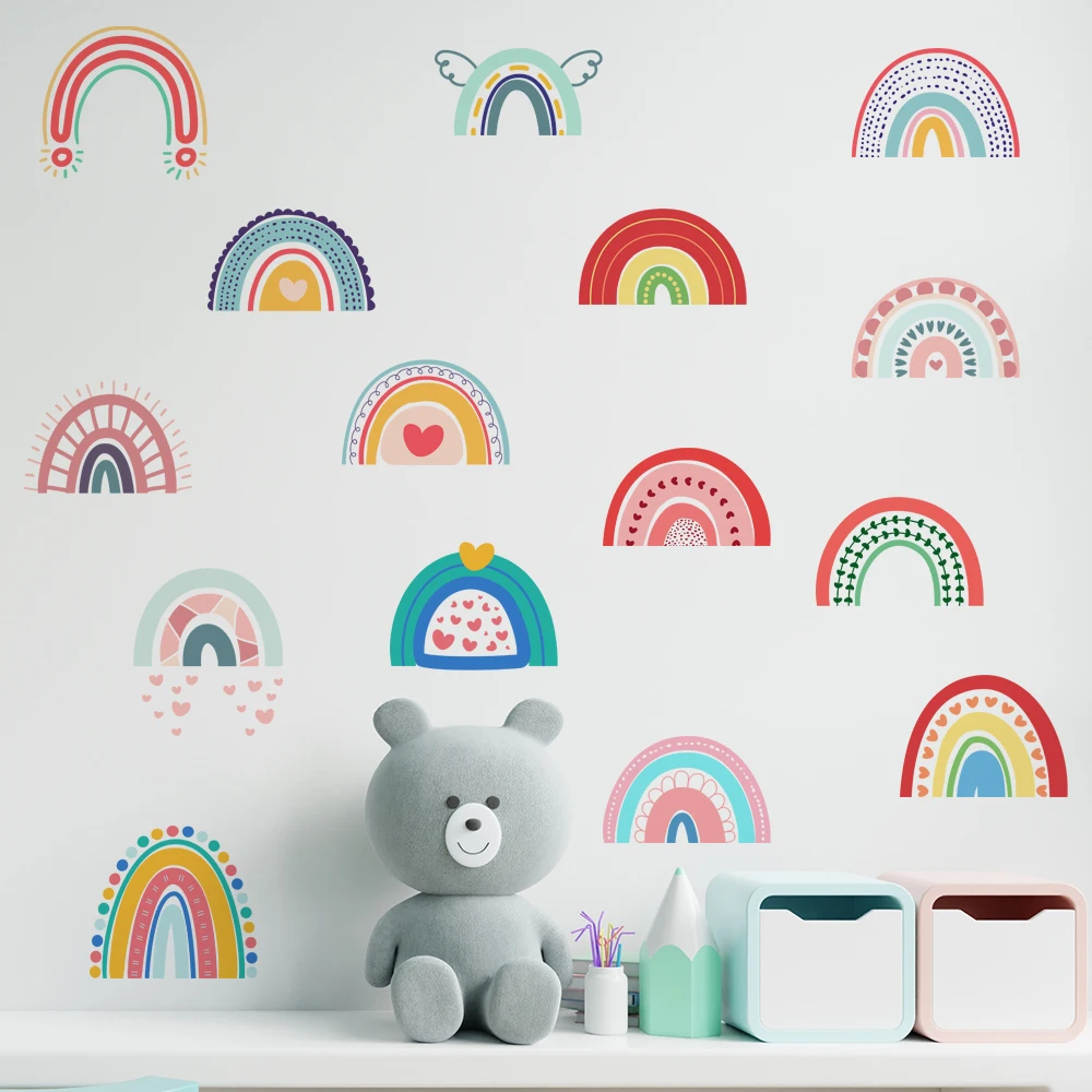 Colorful Rainbow DIY Small Wall Stickers for Bedroom Decor Eco-friendly Nursery Removable Decals Waterproof Window Mural Posters