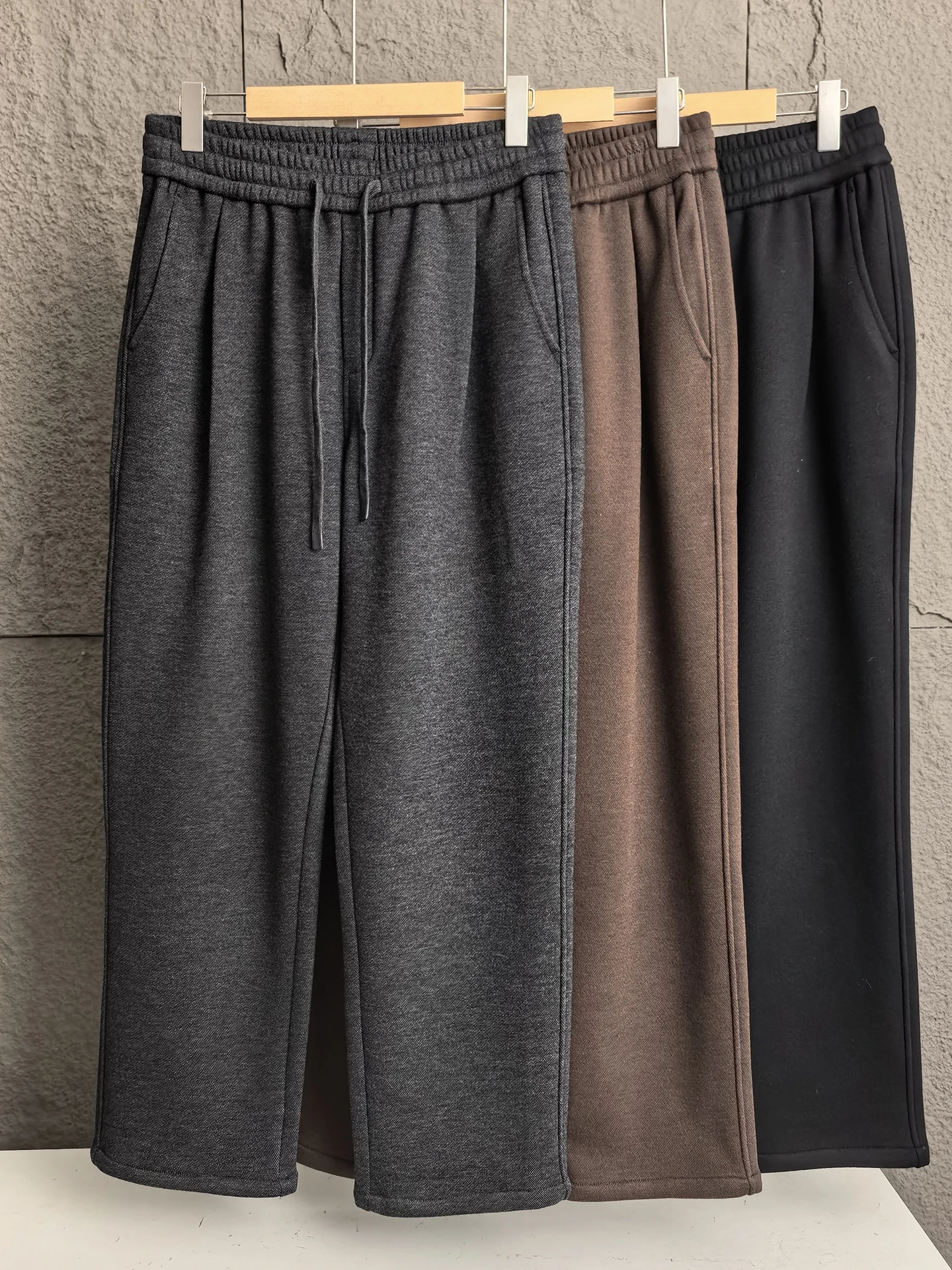 

Мужские шерстяные брюки премиум-класса с эластичным поясом на шнурке, теплые, свободные, прямые, повседневные, длинные, для осени и зимы, комфортные