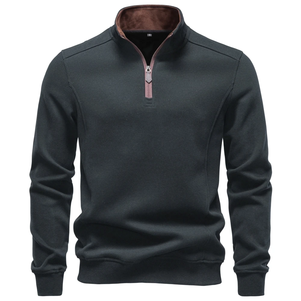 AIOPESON Herren Pullover mit halbem Reißverschluss, Stehkragen, einfarbig, warm, gemütlich, langärmelig, Sweatshirt, Herbst-Winter, lässig, leicht, Oberteil – Detail 9