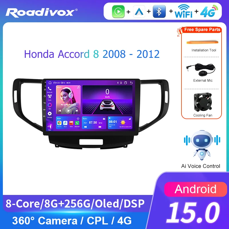 AI VOICE roadivox Android car radio for Honda Accord 8 2008 2012 stereo GPS Navigation video Multimedia Player tape recorder
