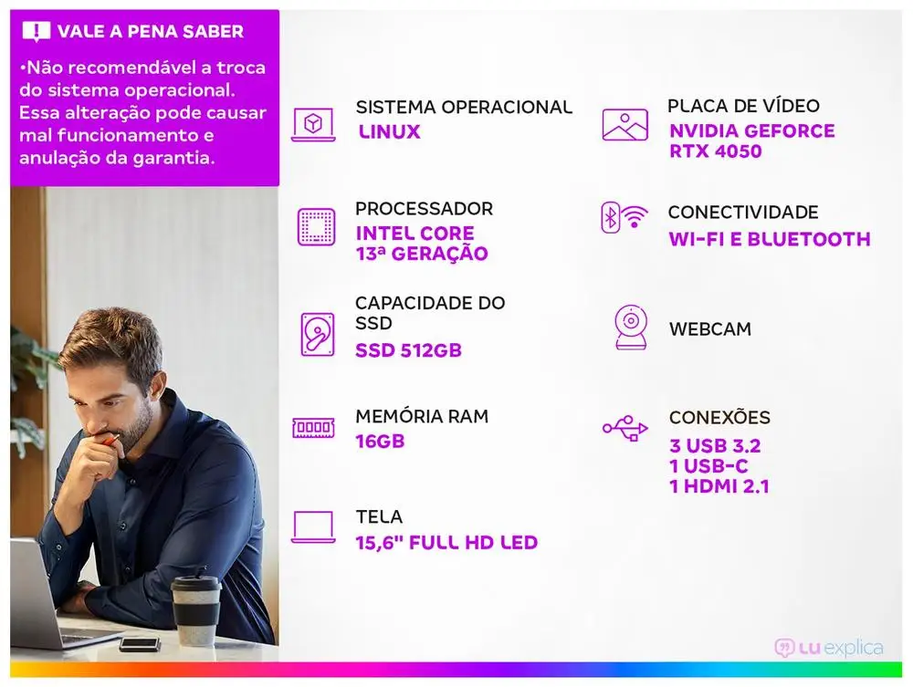 Gamer Notebook Acer Nitro V15 Intel Core i5 512GB SSD 16GB RAM 15.6 بوصة Full HD 165 هرتز IPS NVIDIA RTX 4050 6GB Linux ANV15-52-52XM #2