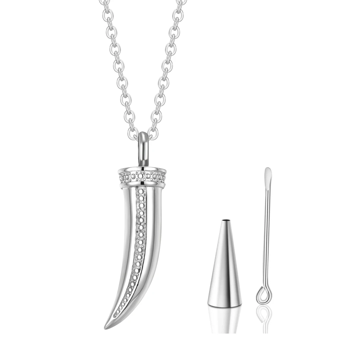 Personality Stainless Steel Wolf Teeth Cremation Urn Pendant Necklace for Women Men Keepsake Memorial Ashes Jewelry