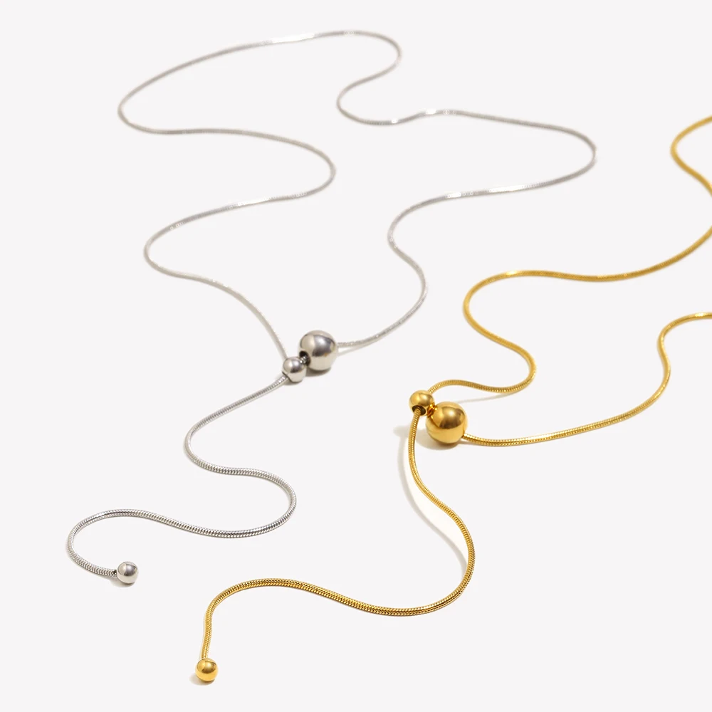 Pulling Rope Bead Y-shaped Snake Chain Necklace 18K Gold Plated Decoration Silver Color 316L Stainless Steel Jewelry