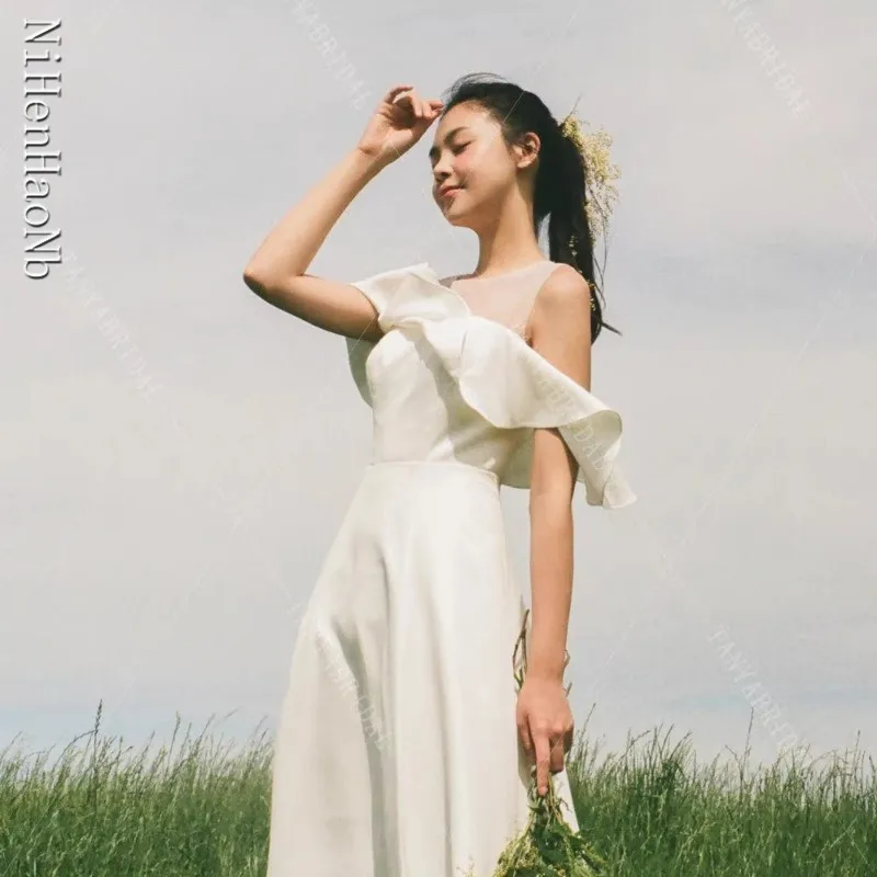 ウェディングドレス韓国写真撮影半袖ブライダルドレスコルセットバックカスタマイズ