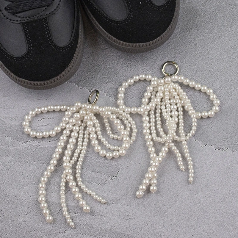 Pearls Beaded Bowknot Shoelaces Charm Decorations Sweet Shoe Charm Pendant Fashion Shoes Accesories Gift for Women Girls