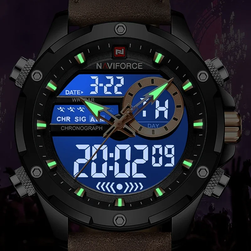 NAVIFORCE NF9208 Digitale Männer Militär Uhr Wasserdichte Armbanduhr LED Quarzuhr Sport Große Uhren