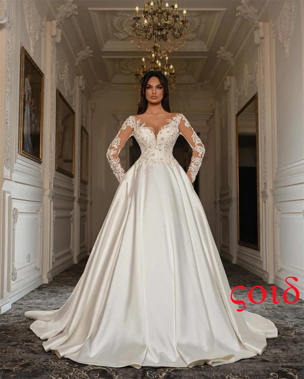 カスタマイズされたホワイトサテンアップリケウェディングパーティーAラインVネックロングドレスエレガントフォーマル絶妙な夢のような高級モダンドレス