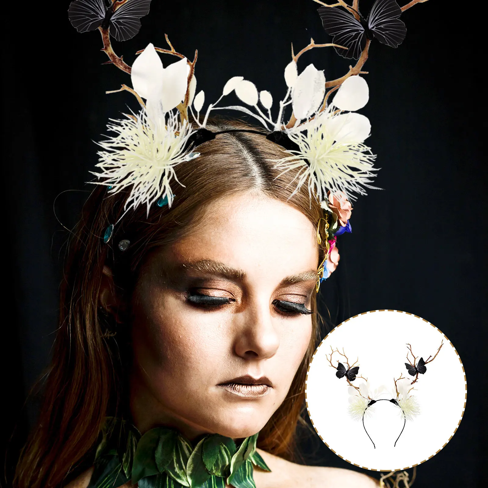 

Повязка для волос в форме ветви дерева с черными бабочками для Хэллоуина, костюмированных вечеринок, карнавалов, косплея, девичников, фестивалей