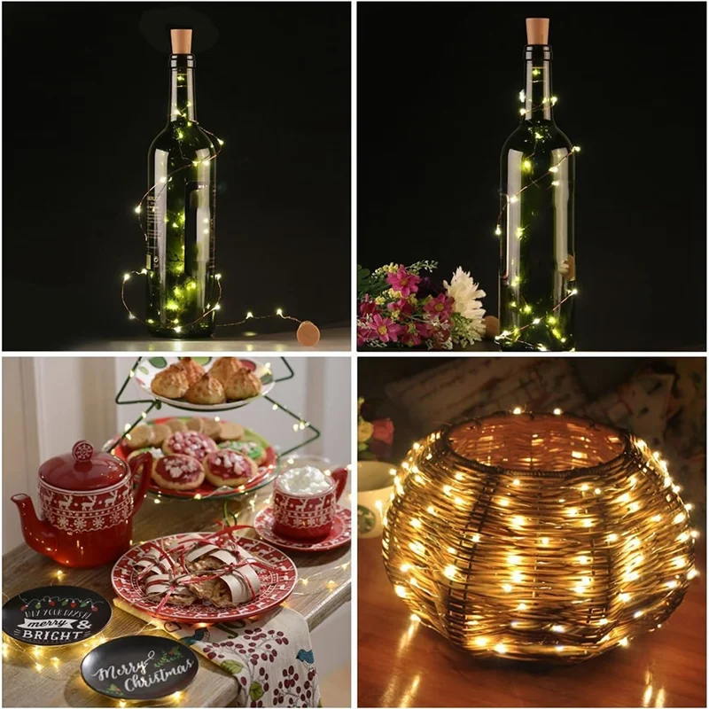 

ABGG-2PCS Battery Powered LED Cork Bottle Fairy Lights 2M 20 Leds USB For Home Kitchen Party Decor
