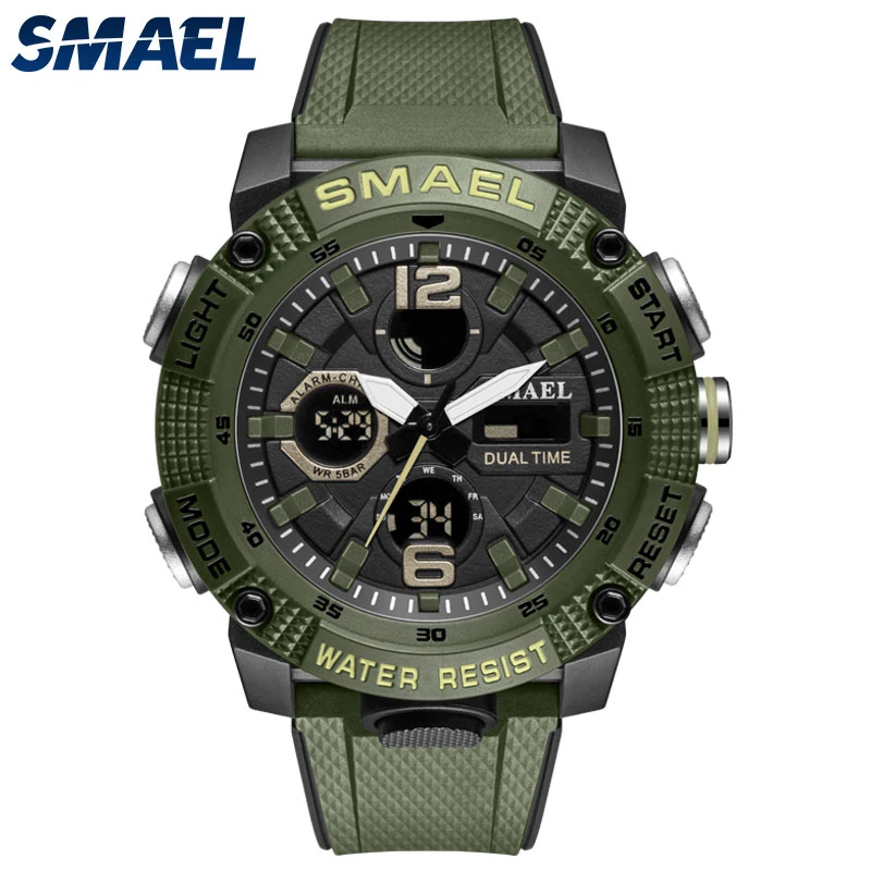 Fashion Top Brand Waterproof 50m Luxury Military Army Sports Male Led Digital Quartz Dual Movement Smael 8039 Men\'s Watch