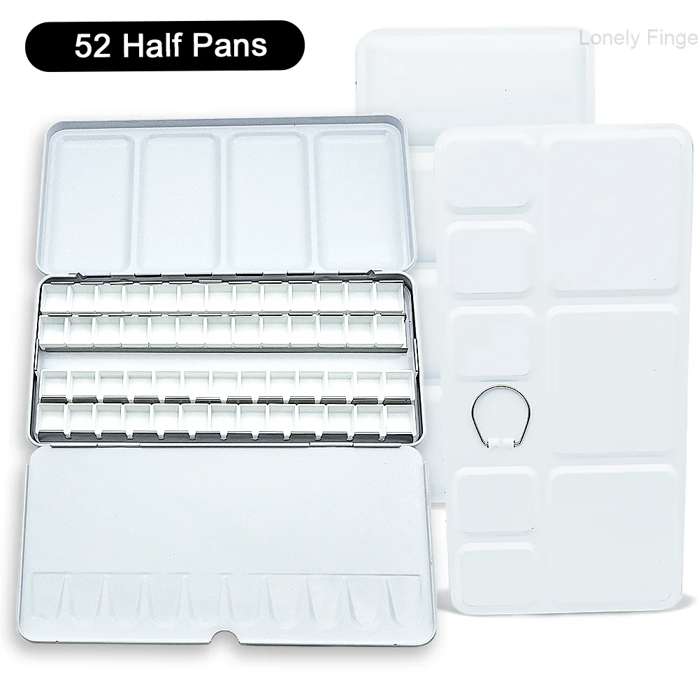 لوحة ألوان مائية فارغة، علبة ألوان مائية معدنية مع علبة طلاء نصف مقالي 14/26/52 مع صندوق طلاء بغطاء للسفر