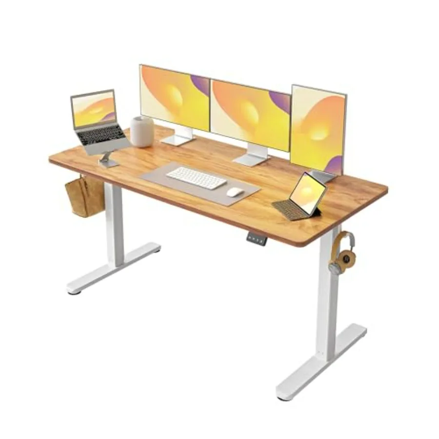 

Электрический регулируемый по высоте стол для работы сидя и стоя, для дома и офиса, 60 x 24 дюйма, светло-коричневый, в стиле рустик, компьютерный стол с эргономикой