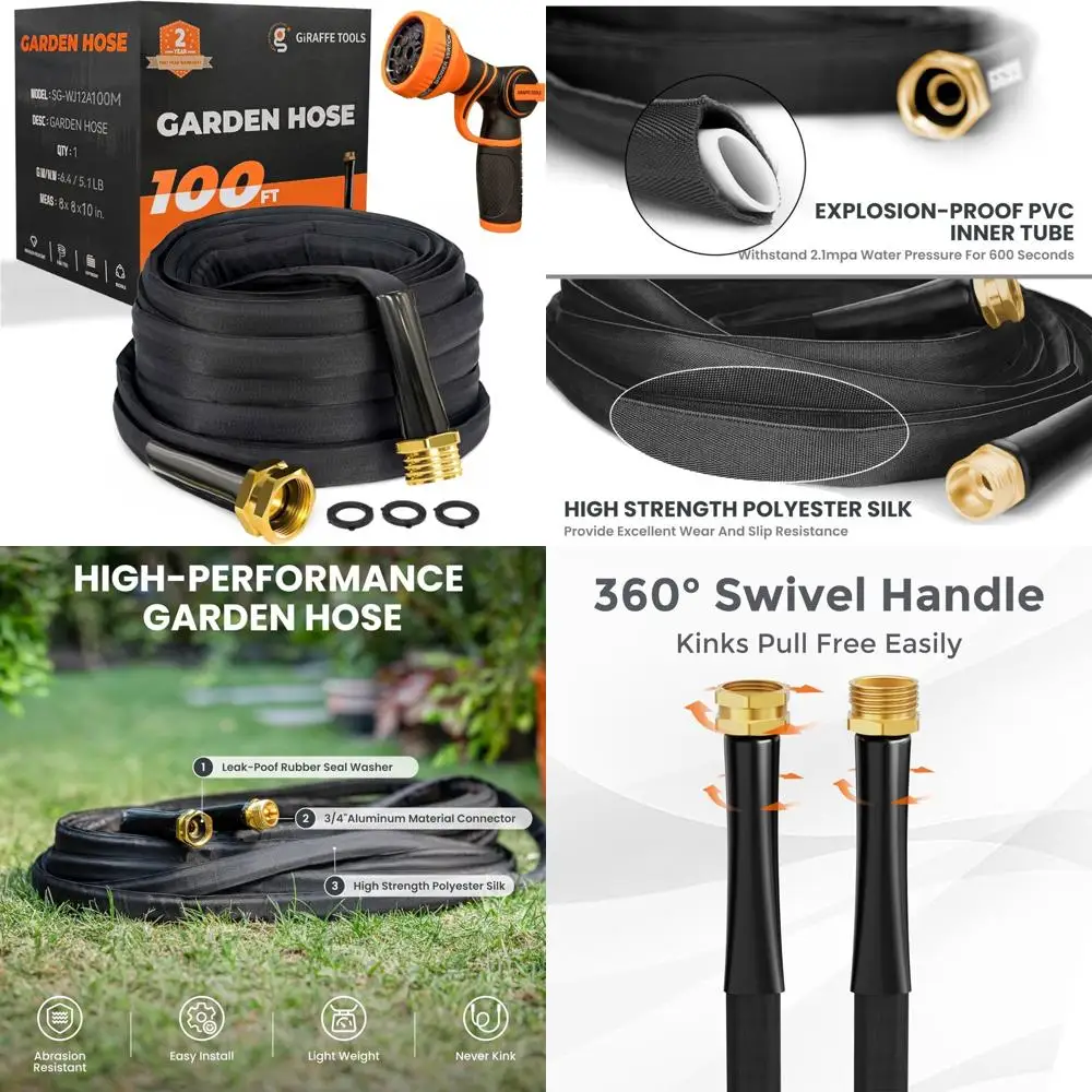 

100FT Lightweight Flexible Garden Hose with 9 Spray Functions - Kink-Free, Lay Flat, Durable Water Hose for Outdoor Use
