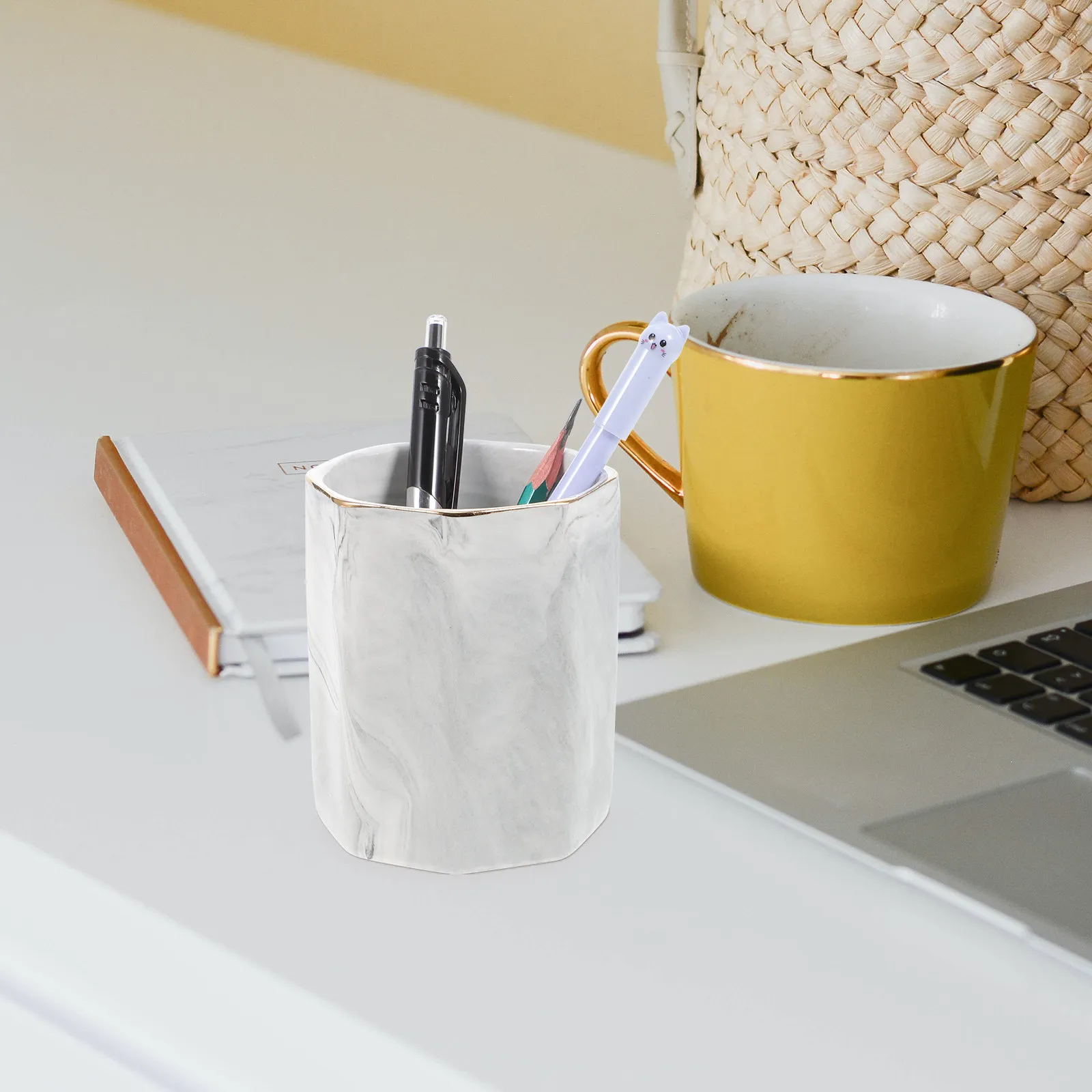 

Мраморная подставка для карандашей с геометрическим шестиугольным дизайном, стакан для кистей для макияжа, органайзер для стола, контейнер для хранения канцелярских принадлежностей