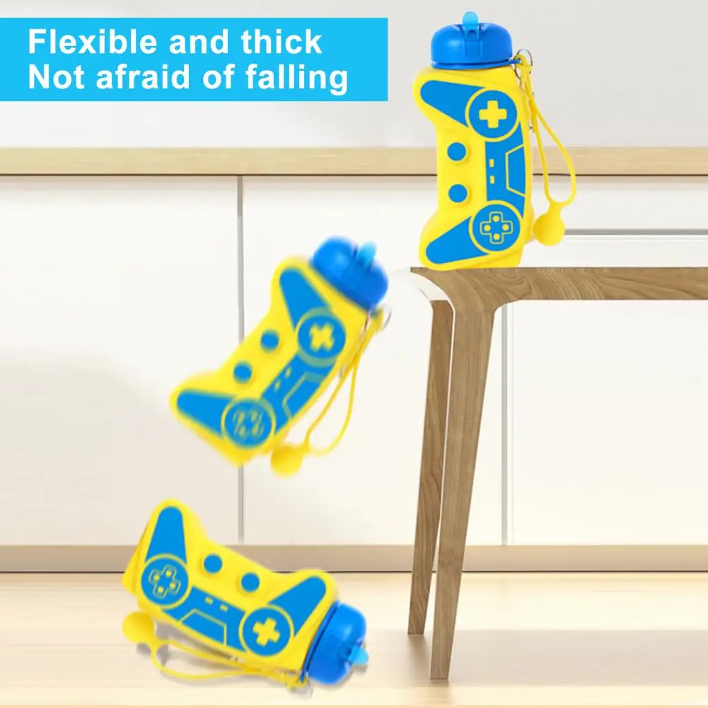 Kids Flexible Water Bottle 600ml Foldable Sport Bottle with Game Console Shape Leakproof Design Wrist Strap for Kids Students