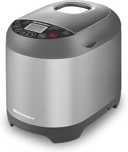 Elite Gourmet 2-Lb Bread Maker, 3 Sizes, 19 Menus, Gluten-Free, Stainless Steel