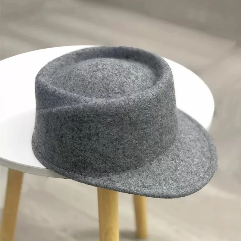 Herbst Winter Neue 100% Wolle Ritter Hut frauen Koreanische Mode Konkaven Top Navy Britischen Reit Hut Fedora Punk hut – Detail 2