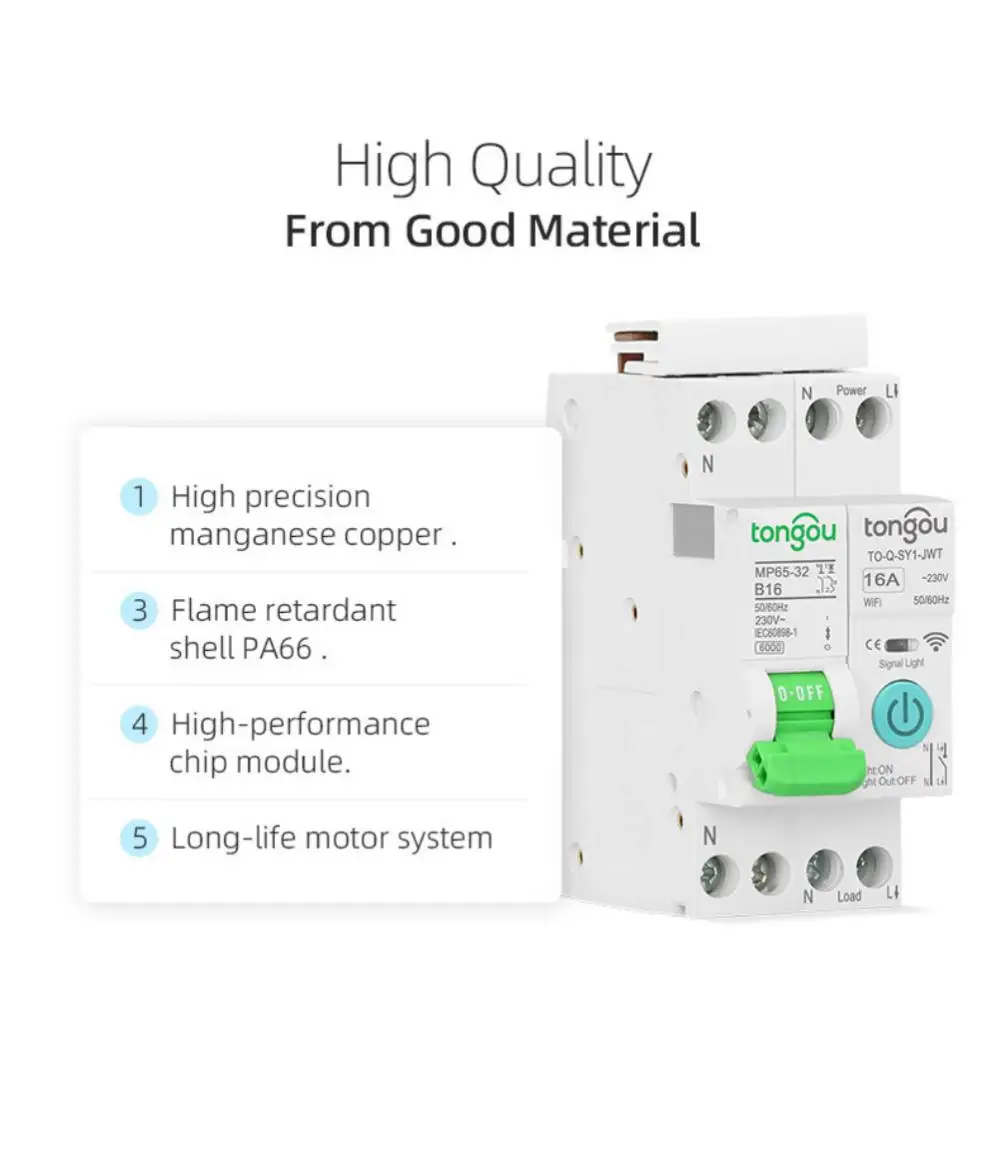 Tuya ตัวตัดวงจรอัจฉริยะ1P 1-32A สมาร์ทโฮมไวไฟไม่มีการวัดแสงฟังก์ชันจับเวลาการควบคุมระยะไกลแบบไร้สายทำงานร่วมกับแอป smartlife
