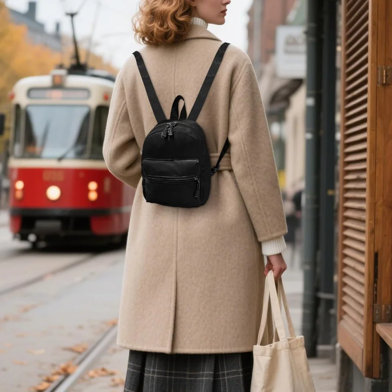 , Mochilas de nailon para mujer, bolso tipo mochila con correa para el hombro desmontable, mini bolso tipo mochila para viajes (negro)