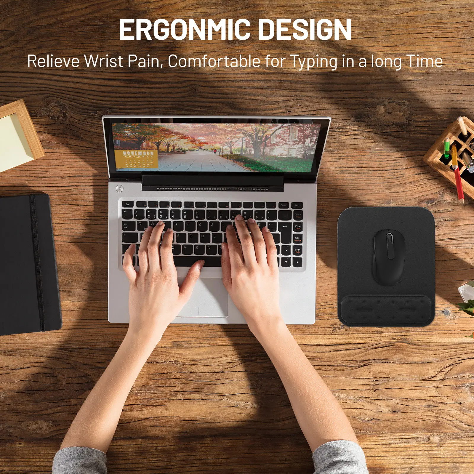 Ergonomic Memory Foam Mouse Pad with Wrist Support Fast Tracking Control Smooth Glide Surface Non-Slip Base Desktop Gaming Mouse