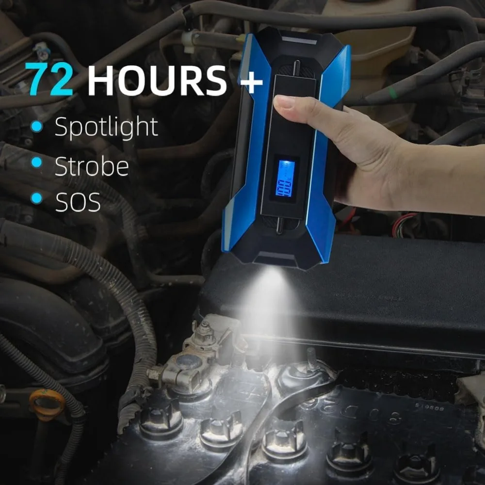 حزمة A11 Jump Starter مع ضاغط هواء، صندوق قفز 2000 أمبير/12 فولت مع مضخة هواء، شاحن بطارية السيارة للغاز حتى 10.0 لتر و8.0 لتر Di