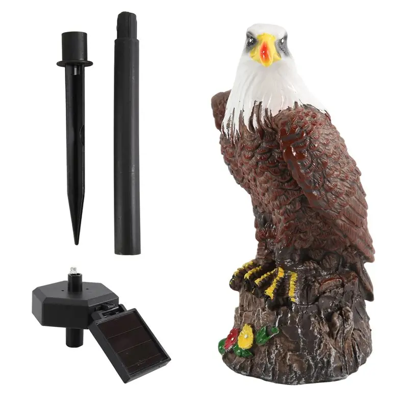 FAST-Solar Garden Light Resin Bald Eagle Figurine Dusk Dawn Solar Yard Light Animal Solar Stake Light Outdoor Decorative