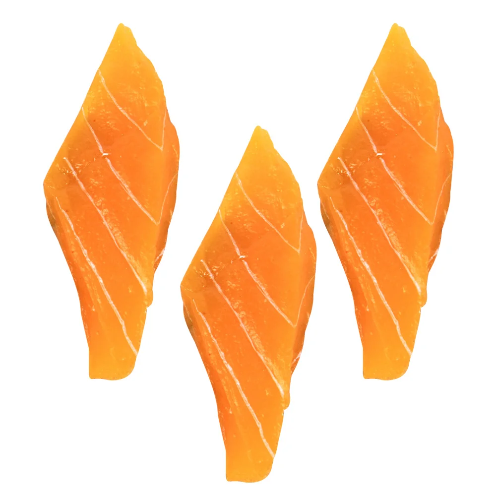 3pcs 인공 연어 조각 실물 같은 시뮬레이션 가짜 음식 주방 장식 레스토랑 소품 홈 슈퍼마켓을위한 학습 도구