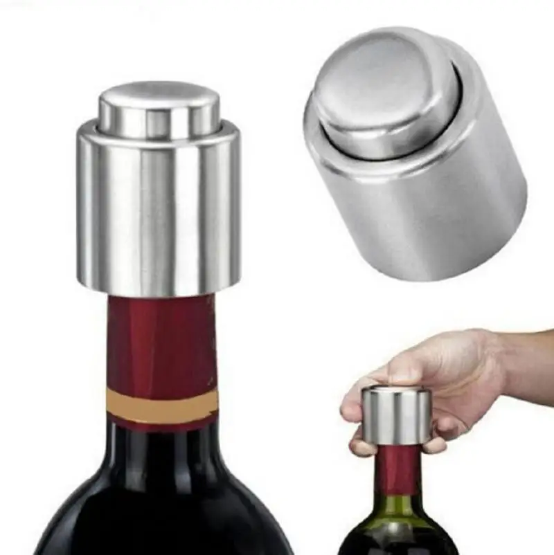 Stainless Steel Press Type Red Wine Stopper Wine Bottle Stopper Plug with Vacuum Seal Winery Sealer Top Airless Saver Fresh