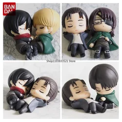BANDAI Original Attack on Titan Gashapon NemuraseTai Sleep Series Levi Ackerman Eren Kruger Anime Action Figures Model