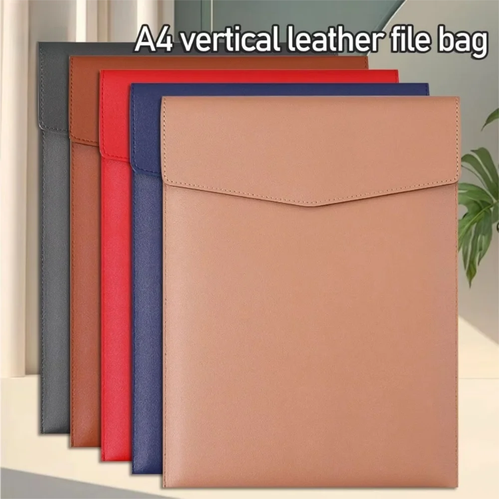 Simple Vertical A4 File Bag PU Large Capacity Document Bag Business with Buckle Document Storage Bag Office Supplies