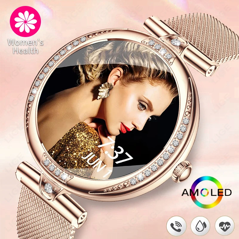 

Fashion Ladies Smart Watch 1.19 inch AMOLED Screen Smartwatch Women Bluetooth Call Smart Watches Metal Body Small Screen Clock
