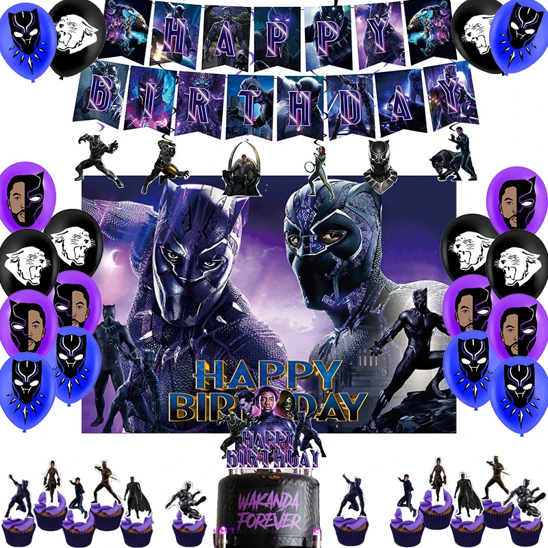 Superhero Black Panther Birthday Party Decoration Balloon Banner Backdrop Cake Topper Party Supplies Baby Shower