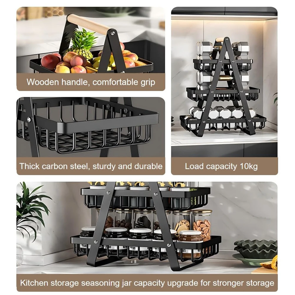 Iron Double Layer Multifunctional Storage Basket Desktop Shelf, Snack And Fruit Storage Table, With Two Layers Of Storage On Top