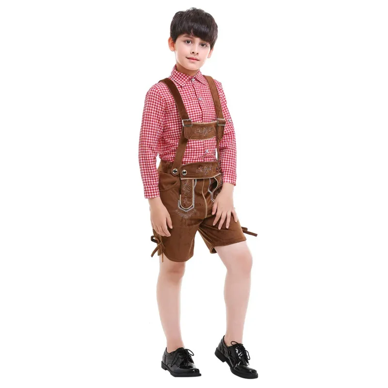 أزياء مهرجان أكتوبر Lederhosen السراويل البافارية مهرجان البيرة الألمانية بدلة الهالوين ماردي غرا طقم ملابس للأطفال الأولاد والرجال