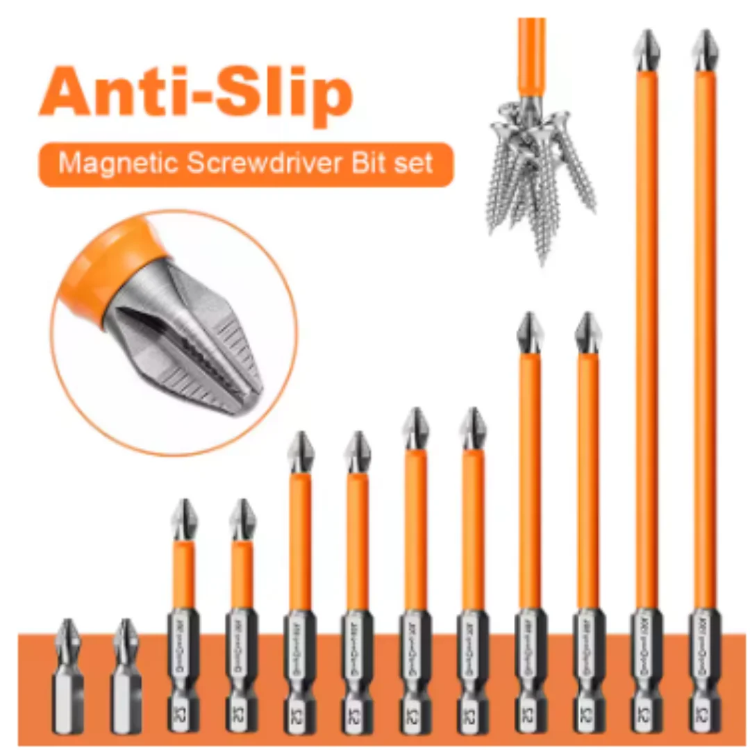 6pcs S2 Alloy Steel Magnetic Anti-Slip PH2 Screwdriver Bit Impact Driver Bit High Torque Wear-Resistant Phillips Screwdriver