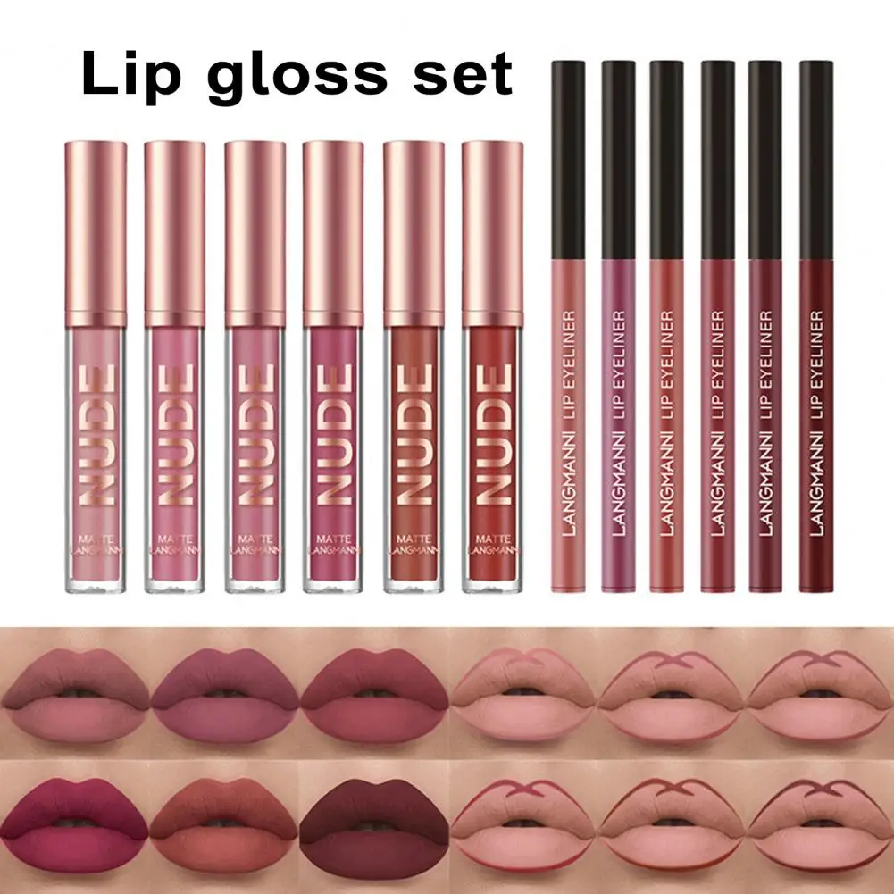 Einfach zu färbender Lipgloss, langanhaltender Lipliner, mattes Lipgloss-Set für Frauen, wasserfeste, aufpolsternde Glasur mit vollständiger Abdeckung für A