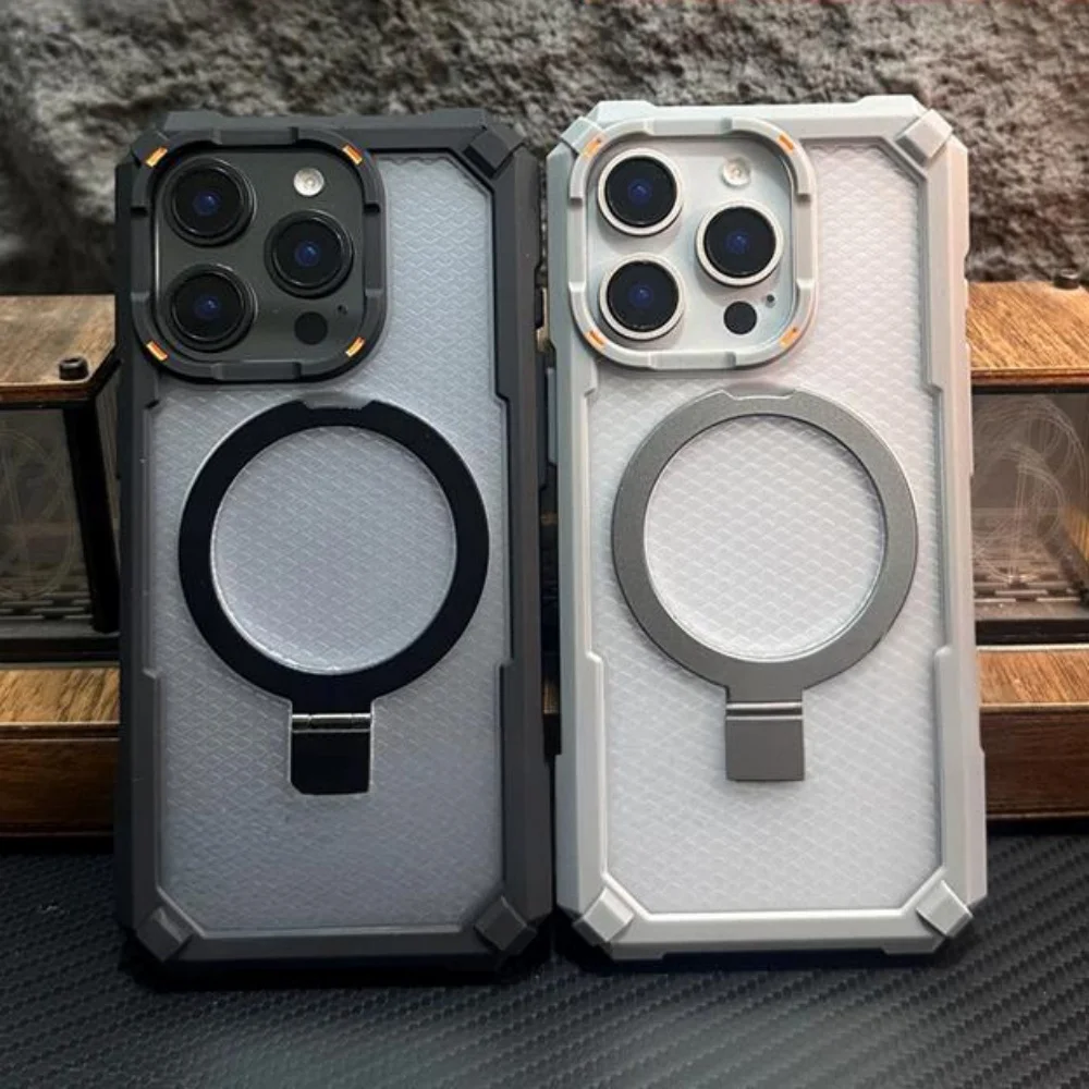 Rugged Metal Magnetic Holder Shockproof Case For iPhone 17 Air 16 15 14 13 12 Pro Max Plus 17e Camera Glass Ring Armor Cover